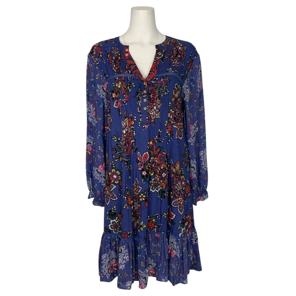 Anthropologie Diana Pintucked Tunic Dress S Blue Floral